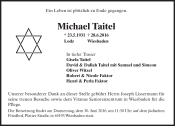 Traueranzeige von Michael Taitel von Trauerportal Rhein Main Presse