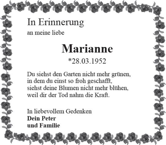 Traueranzeige von Marianne  von Starkenburger Echo