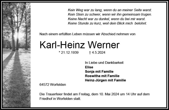 Traueranzeige von Karl-Heinz Werner von Groß-Gerauer Echo
