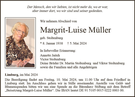 Traueranzeige von Margrit-Luise Müller von Nassauische Neue Presse