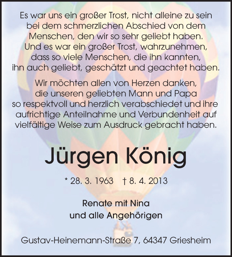  Traueranzeige für Jürgen König vom 04.05.2013 aus Echo-Zeitungen (Gesamtausgabe)