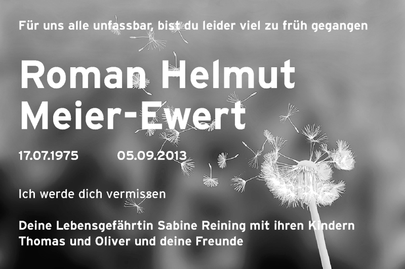  Traueranzeige für Roman Helmut Meier-Ewert vom 11.09.2013 aus Odenwälder Echo