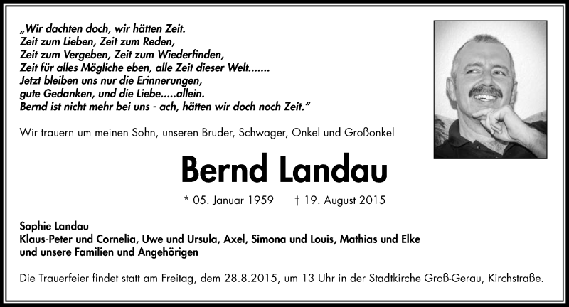  Traueranzeige für Bernd Landau vom 24.08.2015 aus trauer.echo-online.de