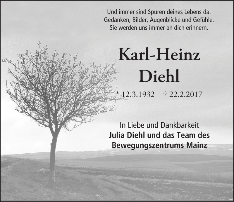  Traueranzeige für Karl-Heinz Diehl vom 25.02.2017 aus Trauerportal Rhein Main Presse
