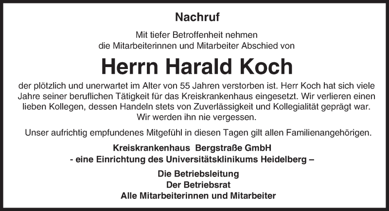  Traueranzeige für Harald Koch vom 22.02.2017 aus Trauerportal Echo Online