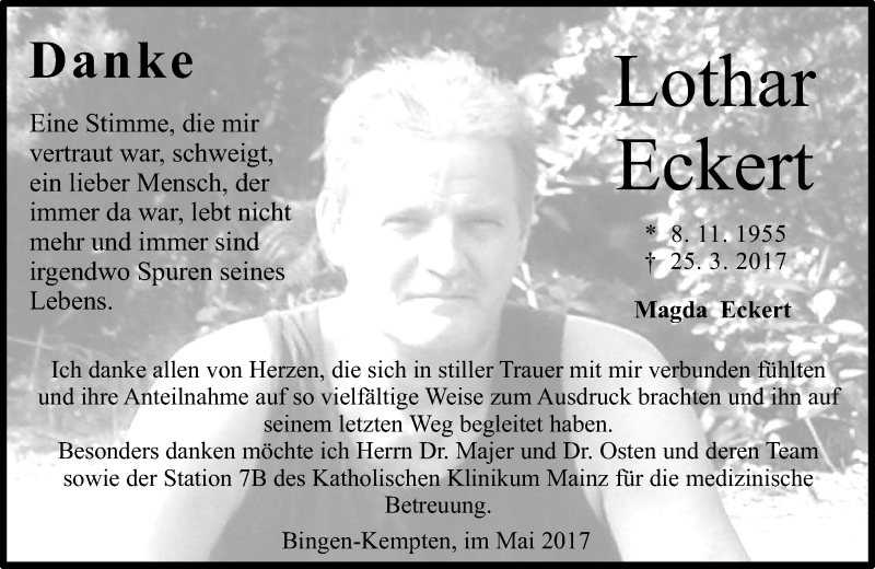  Traueranzeige für Lothar Eckert vom 13.05.2017 aus Trauerportal Rhein Main Presse