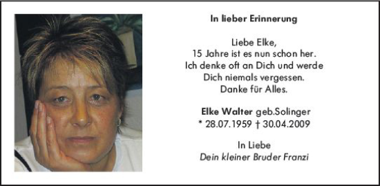 Traueranzeige von Elke Walter von Wiesbadener Kurier