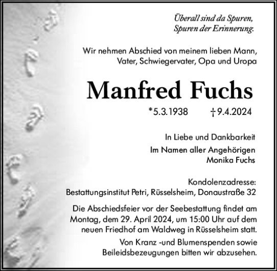 Traueranzeige von Manfred Fuchs von Rüsselsheimer Echo